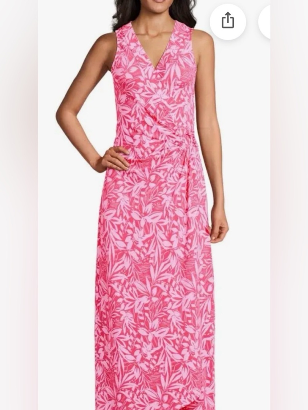 LANDS END 3X Tulip hem pink floral cinch waist wrap maxi dress stretch plus size